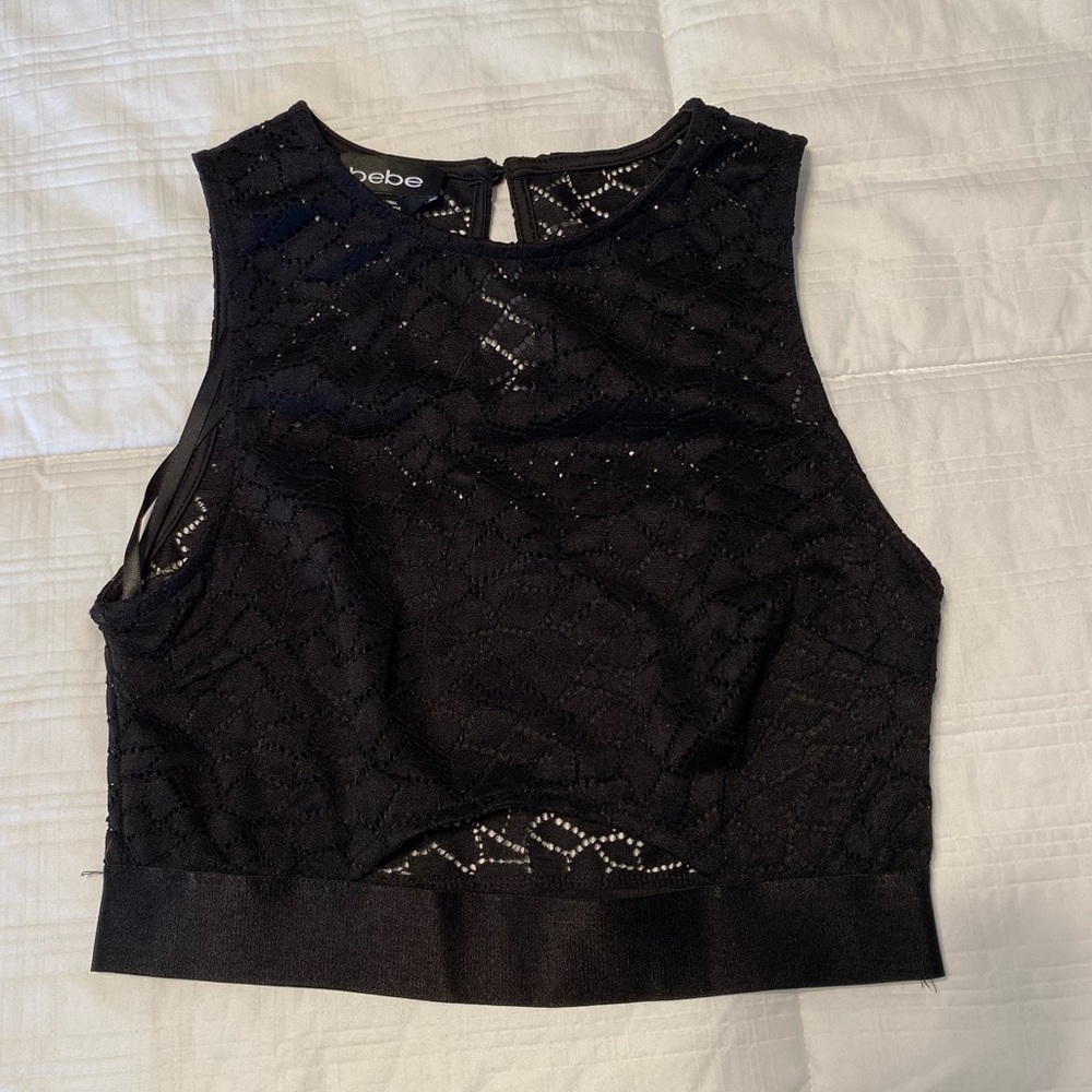 bebe XS black lace cutout crop top